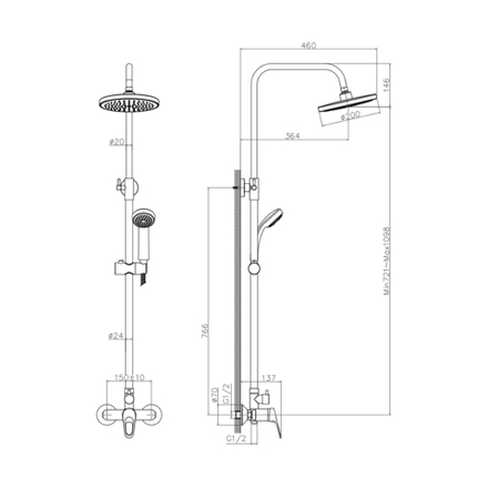 Душевая система Decoroom DR21070, однорычажная, хром