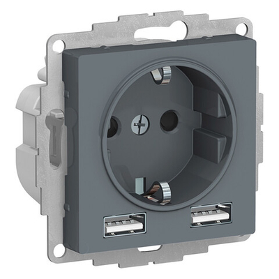 ATLASDESIGN РОЗЕТКА 16А c 2 USB A+A, 5В/2,4А, 2х5В/1,2А, механизм, ГРИФЕЛЬ