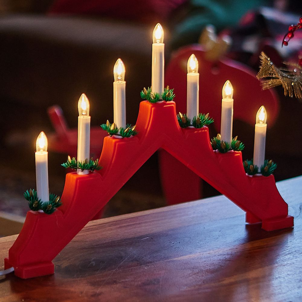 UDL-L7101-007-SWA-WW RED BRIDGE Фигура Новогодняя горка. 39.5х30.5см. 7 миниламп накаливания. Теплый белый свет. Корпус красный. Материал пластик. TM Uniel