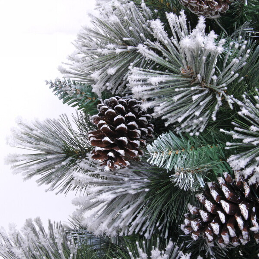Ёлка «Царица леса» 210 см, ПВХ+леска, с белым напылением+шишки (1026 веток) (SZ1017-210)