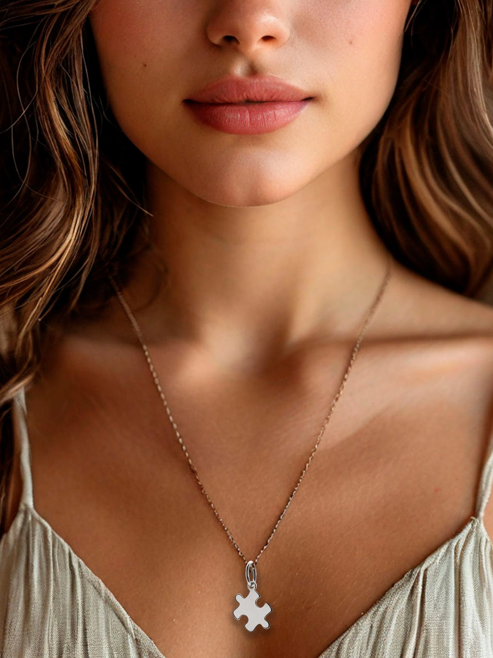 Изображение кулон подвес пазл на девушке