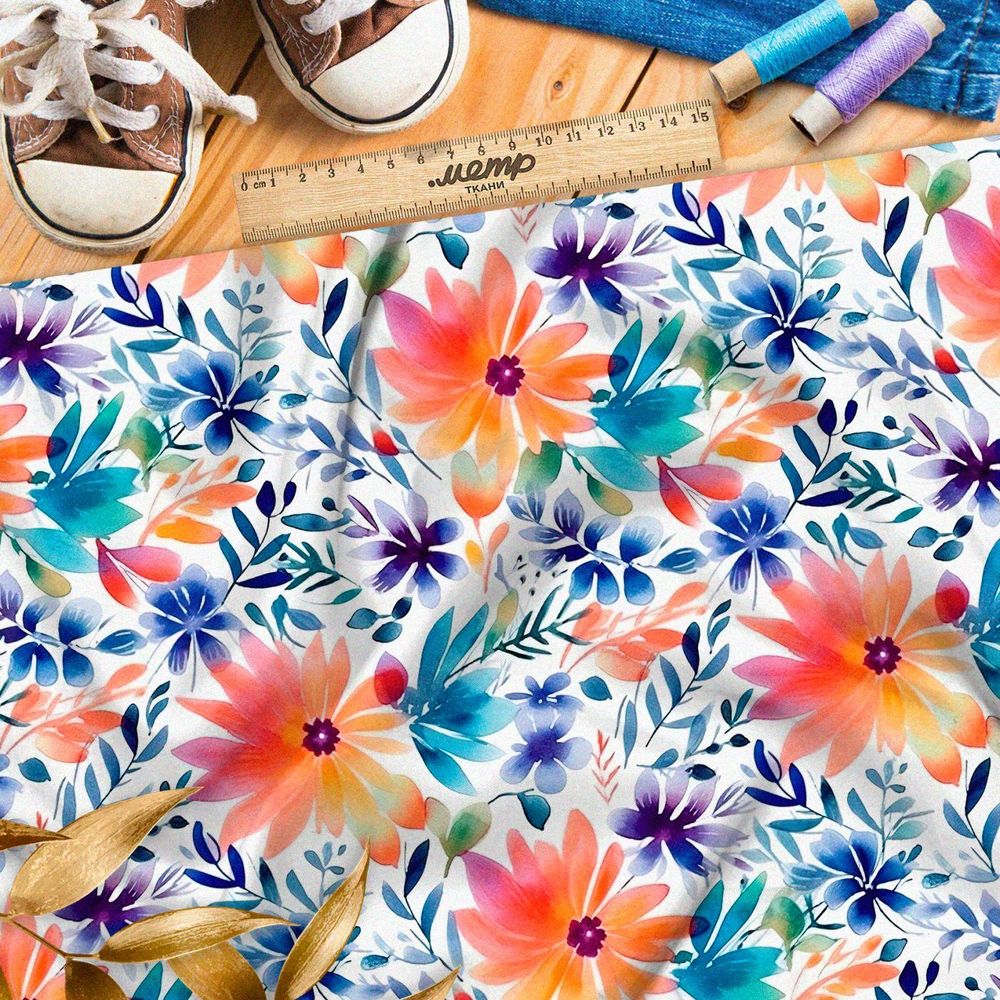 Ткань премиум шифон мелодия полевых цветов