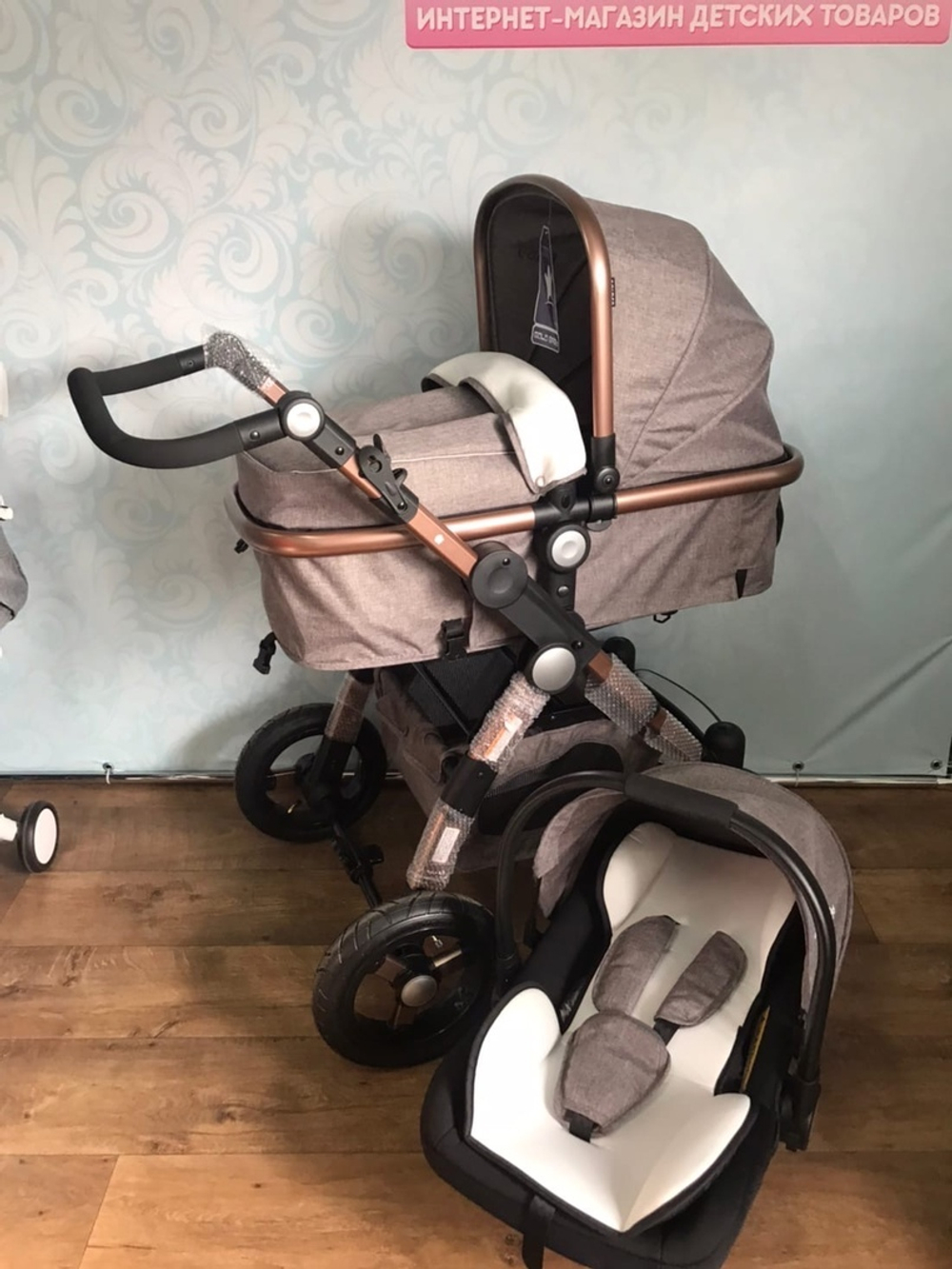 Коляска-трансформер 3в1 Luxmom 600G коричневый текстиль