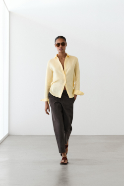 Massimo Dutti Зауженные брюки из смесового льна, пестро-коричневый