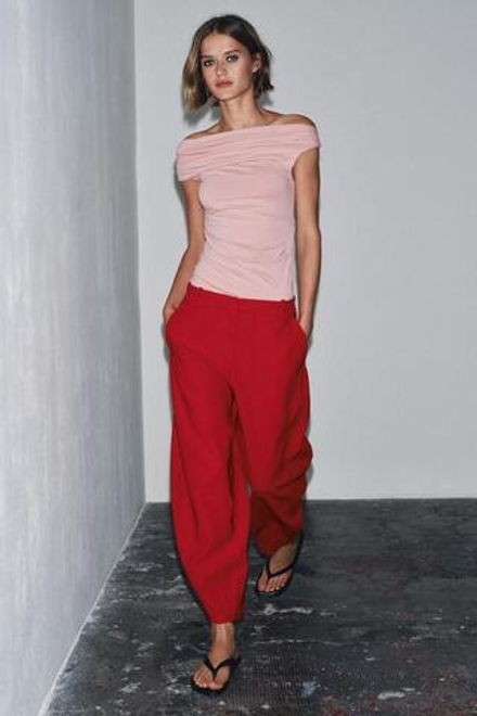 ZARA БРЮКИ-БАЛЛОНЫ ZW COLLECTION, КРАСНЫЙ