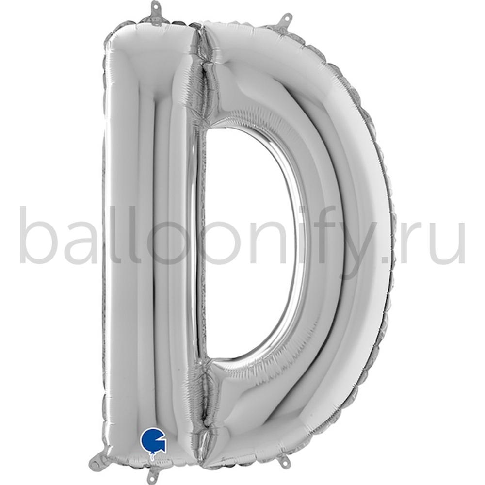 Фольгированная фигура, Буква D 66 см Silver