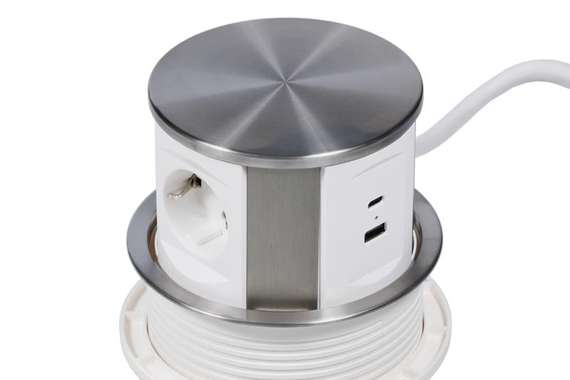 Блок розеток выдвижной вертикальный (3 розетки, USB-A, USB-C) G10703N-2AC.N Серебро/Белый d135