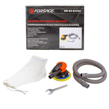 Пневмошлифовальная орбитальная машинка 6''(эксцентр.5мм, 150мм, 10500об/мин, 84л/мин, 6.3bar) с принудительной системой пылеотвода Forsage F-SM-65-6133C
