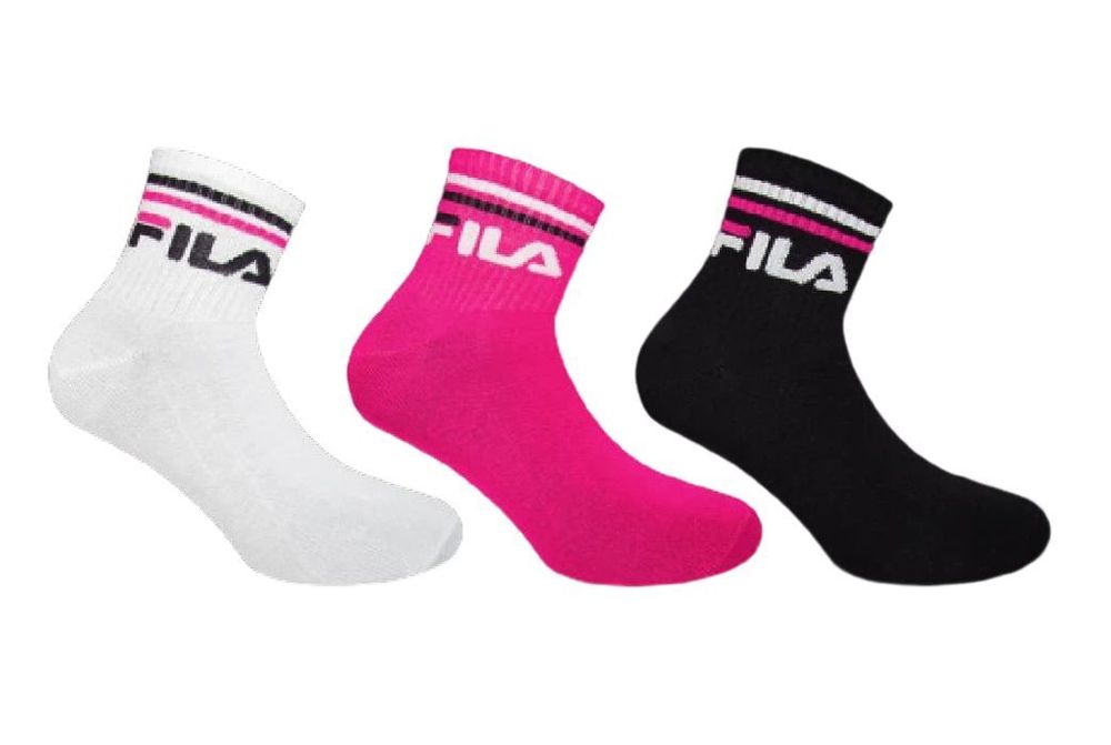 Теннисные носки Fila Plain Quarter Socks 3P - black/white/fuxia