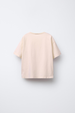 ZARA ФУТБОЛКА ИЗ ТКАНИ С ЭФФЕКТОМ ПОТЕРТОСТИ, СЛОНОВАЯ КОСТЬ