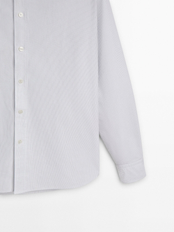 Massimo Dutti Хлопковая рубашка классического кроя в полоску, голубовато-серый