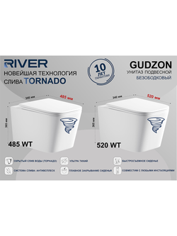 Унитаз подвесной RIVER  GUDZON 520 WT 10000014212  Белый глянец