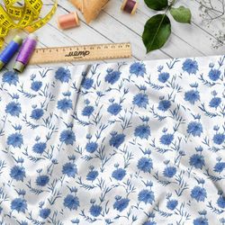 Ткань премиум мембрана васильки на белом