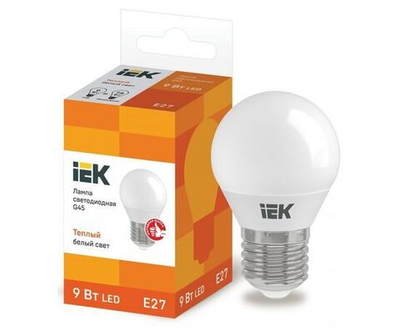 Светодиодная лампа IEK G45 9Вт 230В 3000К E27 - 1 шт