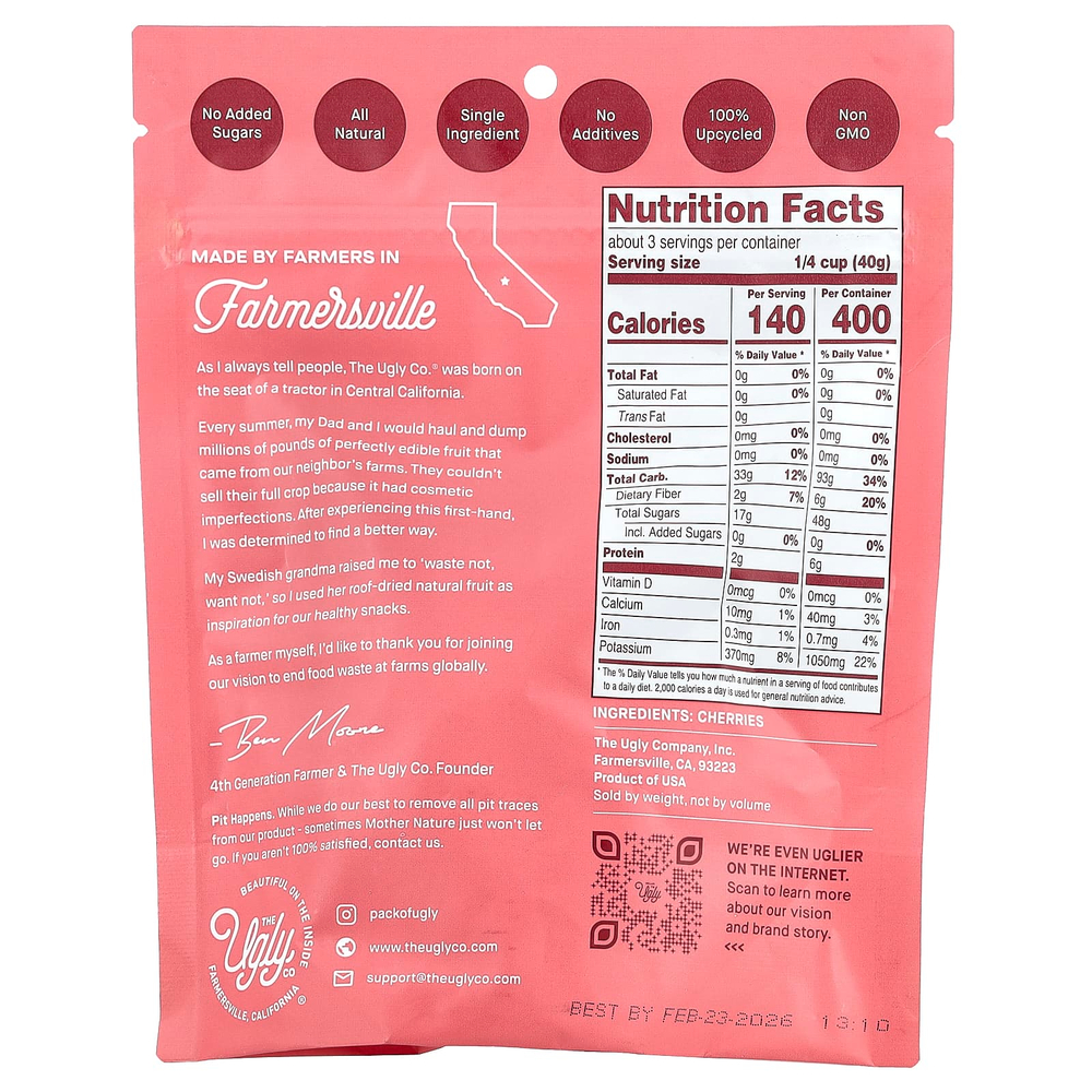 Hello! I'm Ugly, Сухофрукты, цельная вишня, 113 г (4 унции)