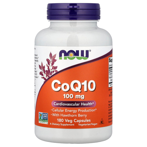 NOW Foods, коэнзим Q10 с боярышником, 180 растительных капсул