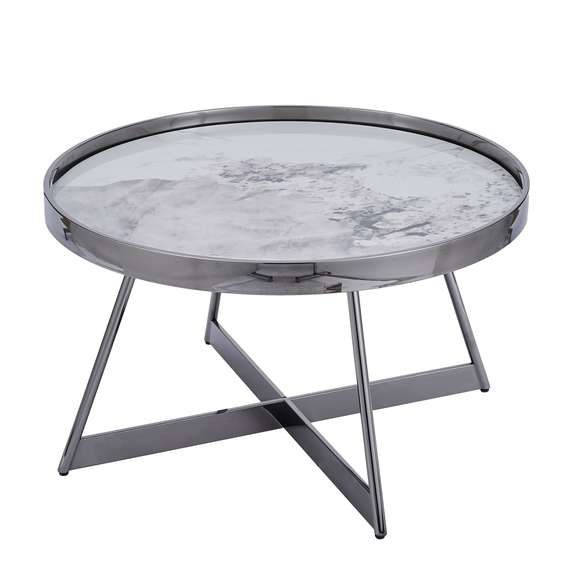 Журнальный столик Elica Ø80 см, керамика, тёмный хром