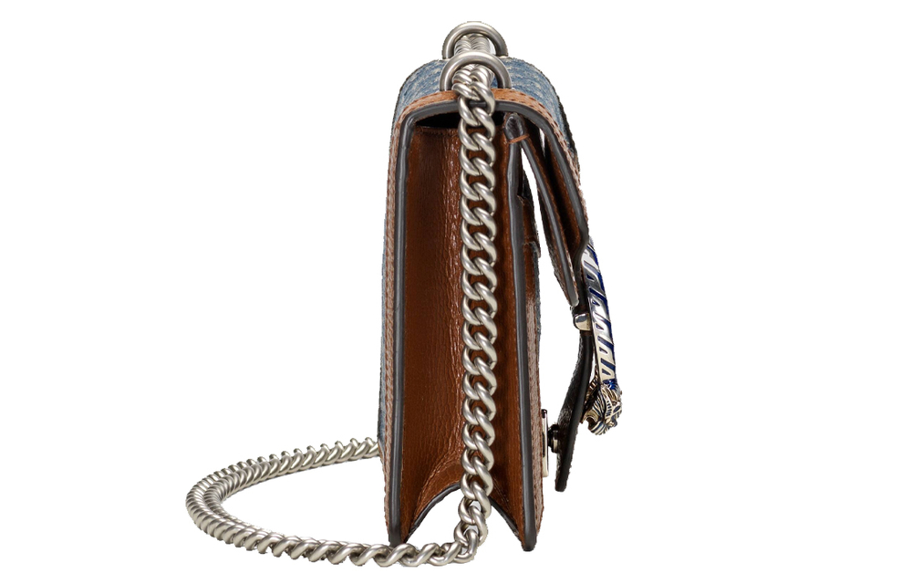 GUCCI Dionysus Denim With Leather Trim Crossbody Bag, Shoulder Bag Women"s Gray & Blue & Brown