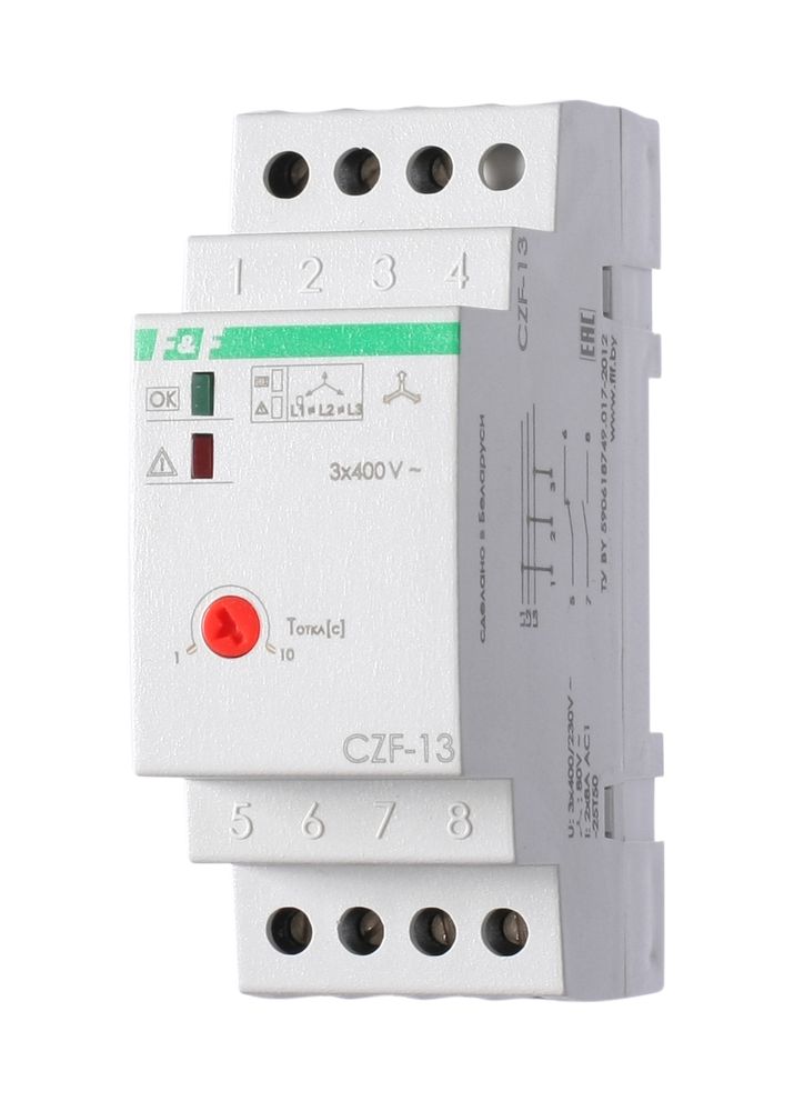Реле контроля фаз для сетей с изолированной нейтралью CZF-13 3х400В 8А 1Z 1R IP20