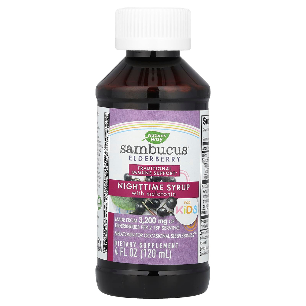 Nature's Way, Sambucus® Elderberry, для детей, ночной сироп с мелатонином, 120 мл (4 жидк. Унции)