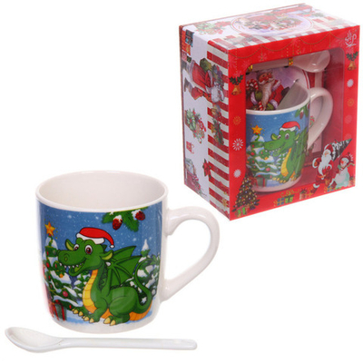 Кружка керамическая 200мл «Дракоша» с ложкой в подарочной коробке