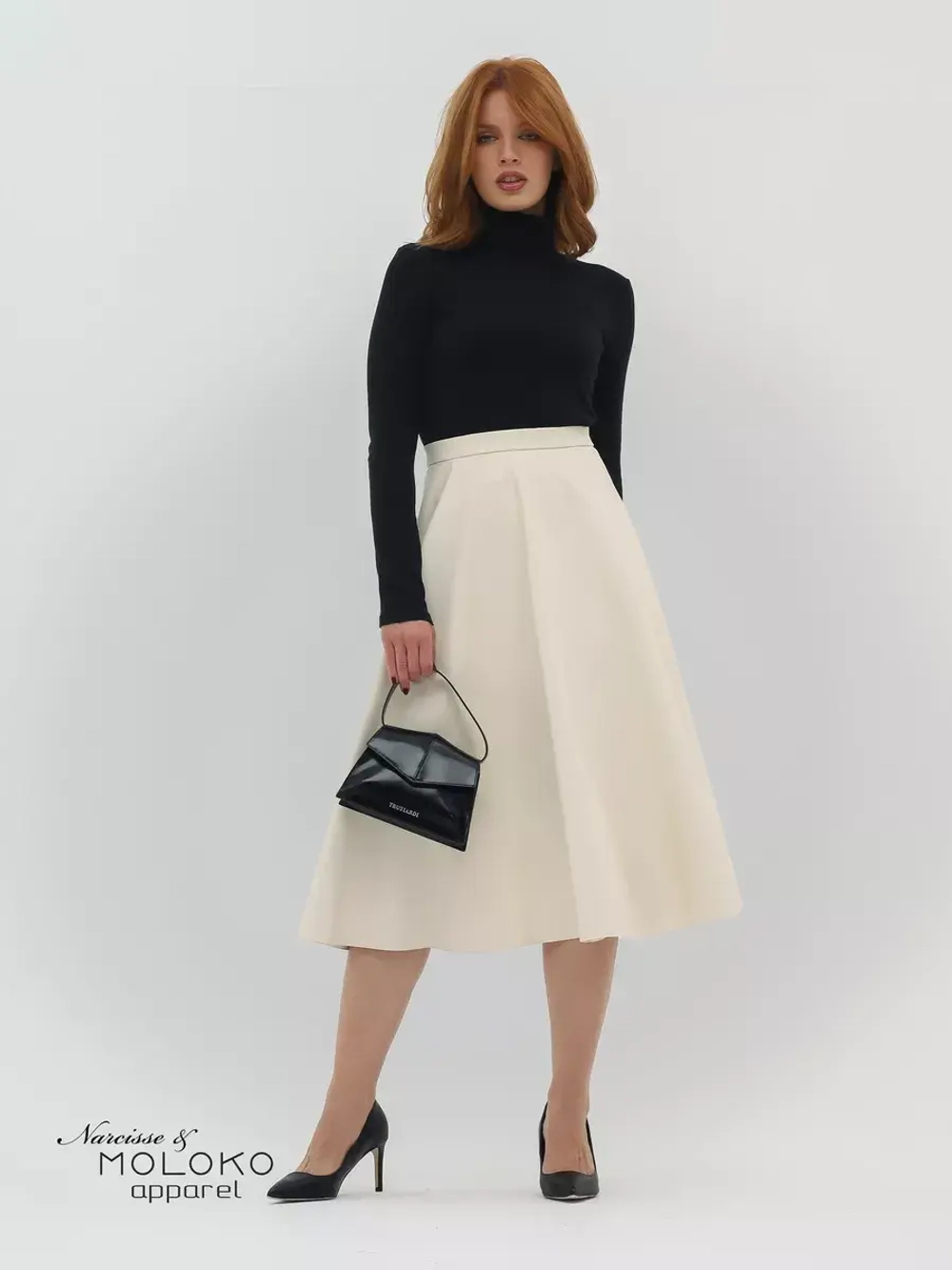 Юбка кожаная миди трапеция