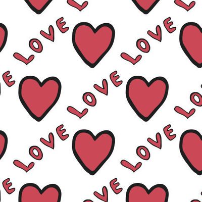 красные сердечки и надписи Love. дудлы