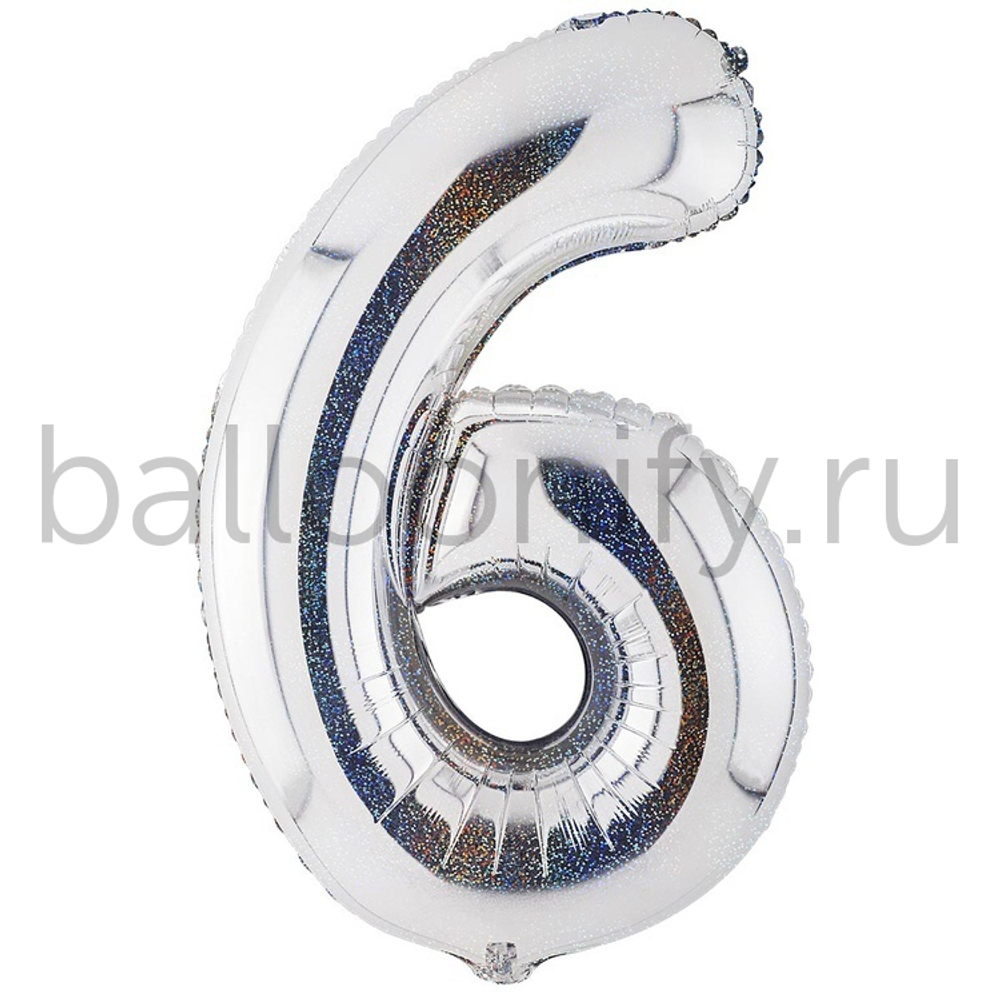 Шар ЦИФРА 6 Silver блеск 40" 102 см