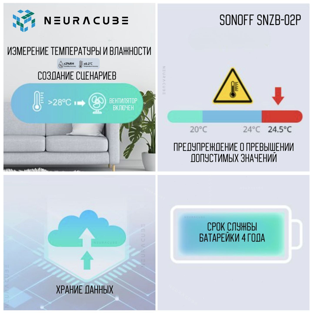 Умный ZigBee Датчик температуры и влажности Sonoff SNZB-02P (Работает с Алисой)