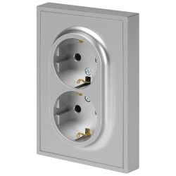 Розетка ЭРА Galaxy 15-2104-03 с заземлением двойная 2X2P+E Schuko 16А-250В IP20 алюминий | Эра Galaxy