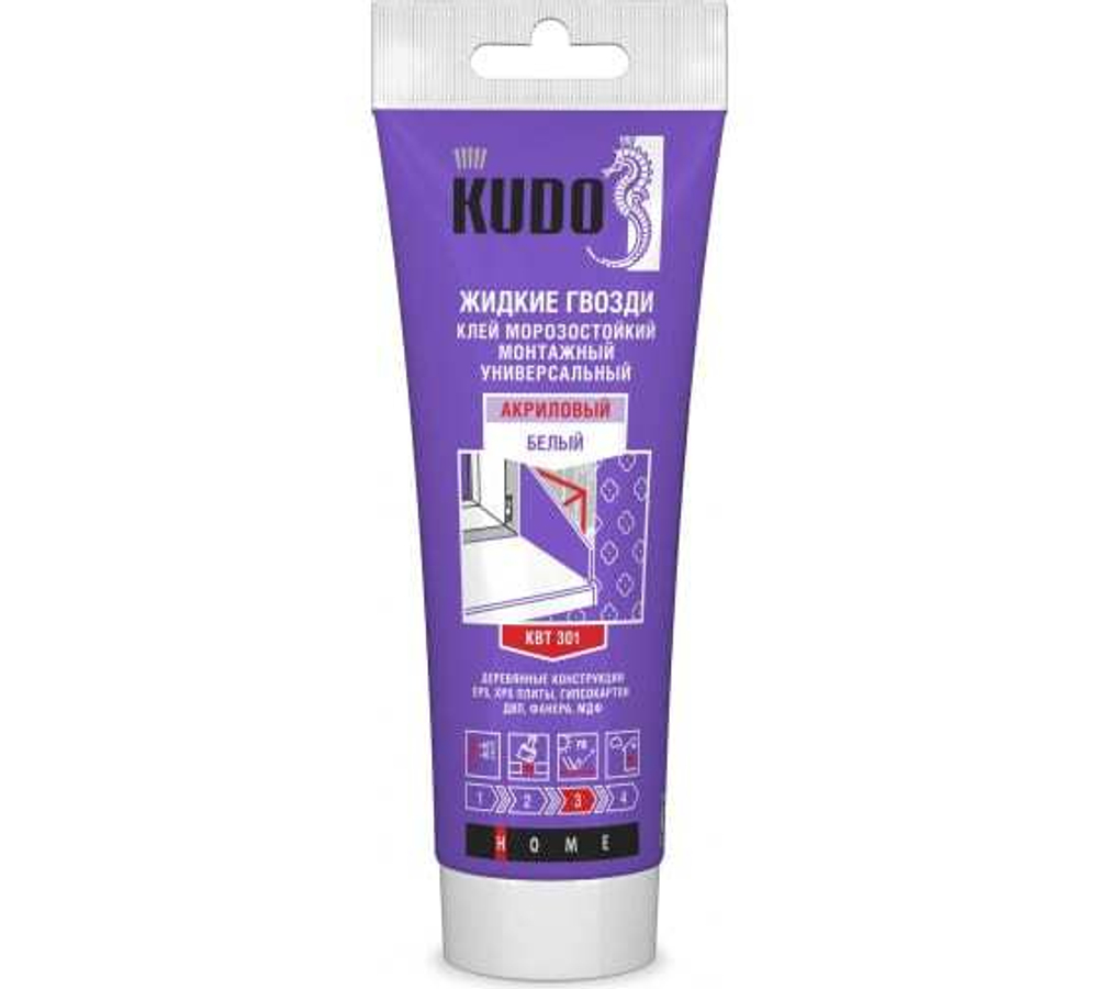 Клей монтажный  KUDO-ТЮБИК  СИЛЬНЫЙ МОНТАЖ на акрил. осн. белый 200мл КВТ-341