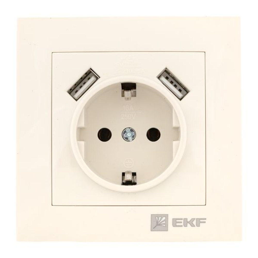 Валенсия розетка 1-местная с/з 16А кремовая с защ. штор. с 2 USB 2,1А EKF