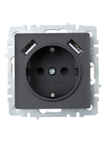 BRITE Розетка 1-местная с заземлением с защитными шторками 16А с USB A+A 5В 2,1А РЮш10-1-БрГ графит IEK