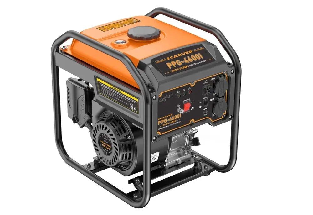 Генератор бензиновый инверторный Carver PPG-4600I ( 3.8 кВт, 8 л, USB, дисплей, 2 розетки 16А, ручной запуск) / бензогенератор / резервное питание