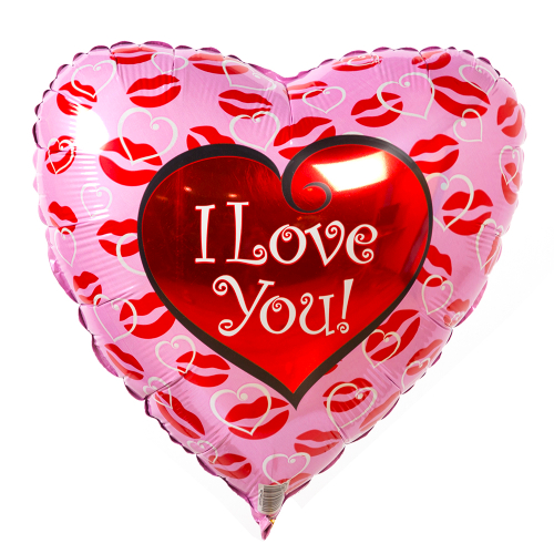 Шар сердце фольга 46 см I love you Я тебя люблю поцелуи