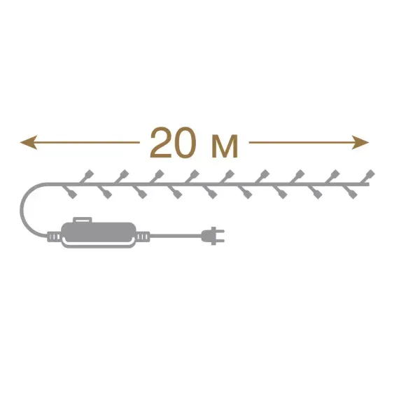 Светодиодная нить 200 холодных белых LED ламп, 20 м., 220В, 8 режимов, зеленый провод, Vegas (55069)