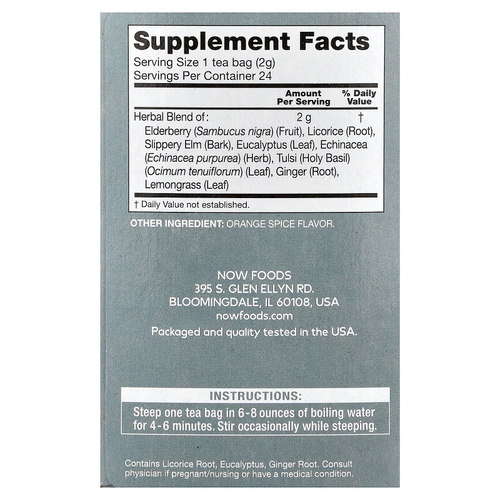 NOW Foods, TLC™ Throat & Lung Care, смесь с бузиной и чаем, без кофеина, 24 чайных пакетика, 48 г (1,7 унции)