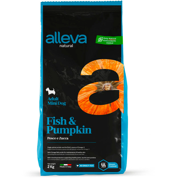 Низкозерновой корм Alleva Natural, для собак мелких пород, рыба/тыква, 2 кг
