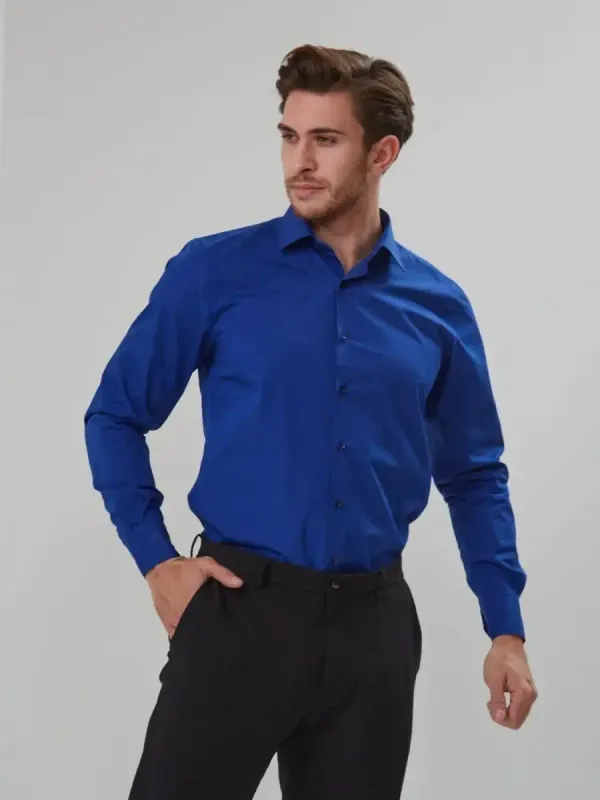 Рубашка приталенная SLIM FIT с длинным рукавом, синяя