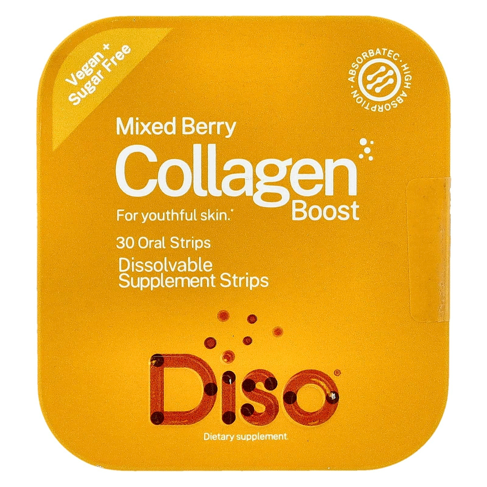Diso, Collagen Boost, коллаген с ягодным ассорти, 30 полосок для полости рта