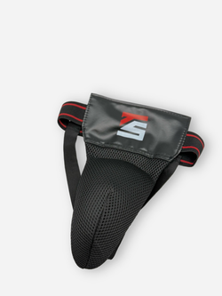 Защита паха мужская Tomorrow Star черная с красно-черной резинкой