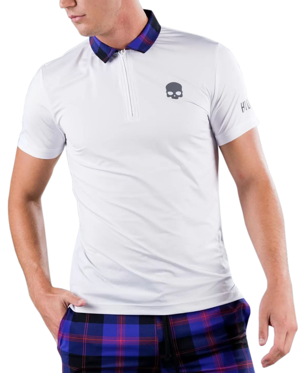 Мужское теннисное поло Hydrogen Tartan Zipped Tech Polo - white/purple/black
