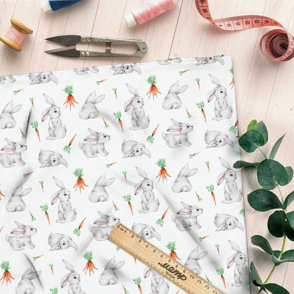 Ткань мембрана милые зайцы с морковкой