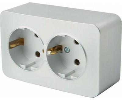 Розетка 2-местная с заземлением открытой установки, 250В, 16А, IP20, серия София, серебро, MST16-12-03, STEKKER 49328