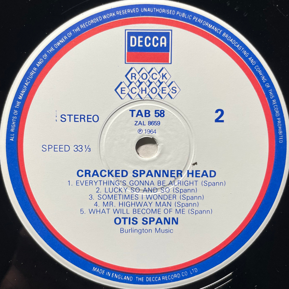 Otis Spann ‎– Cracked Spanner Head (Англия 1982г.)