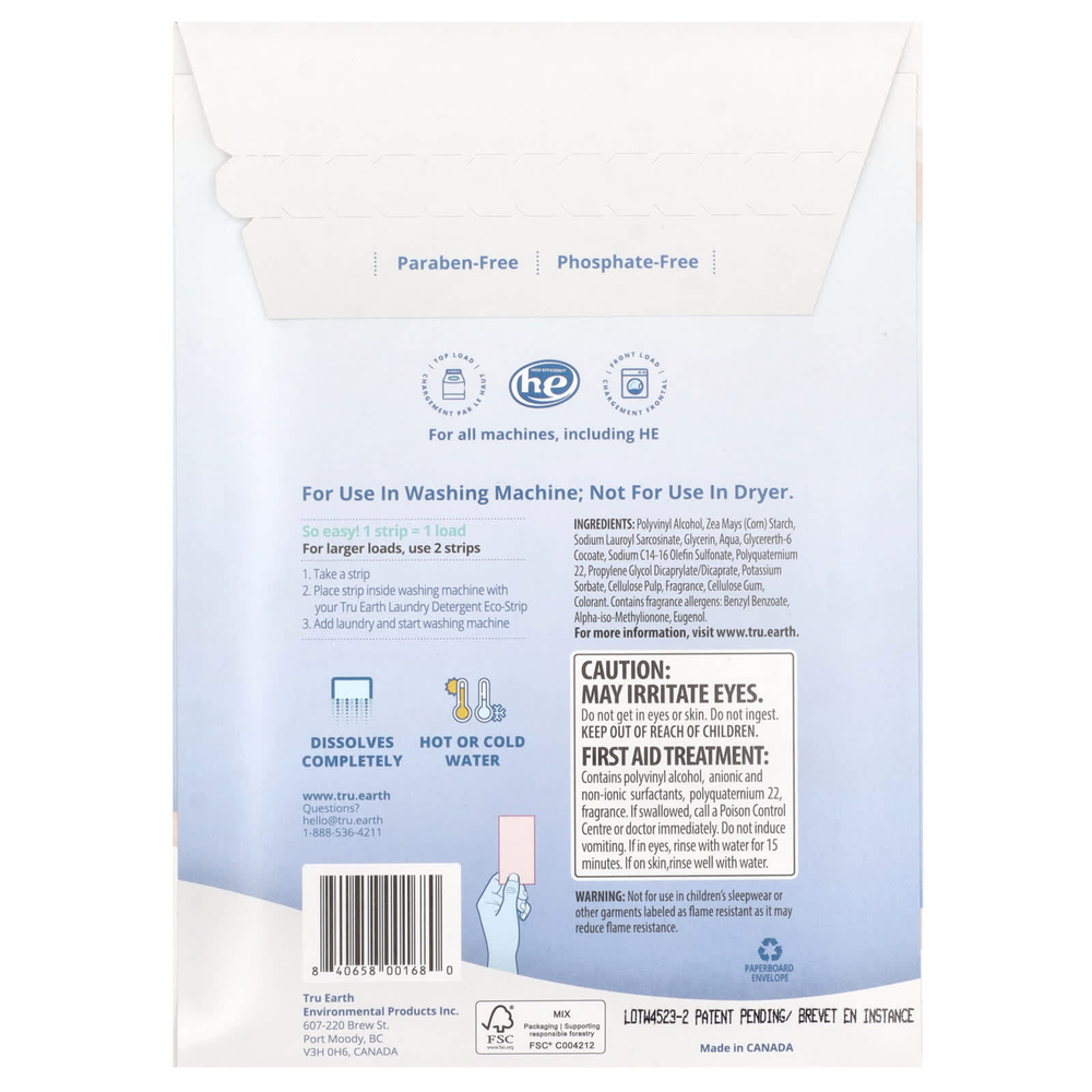 Tru Earth, Кондиционер для белья, эко-полоски, ультраконцентрированные, из свежего льна, 32 шт.