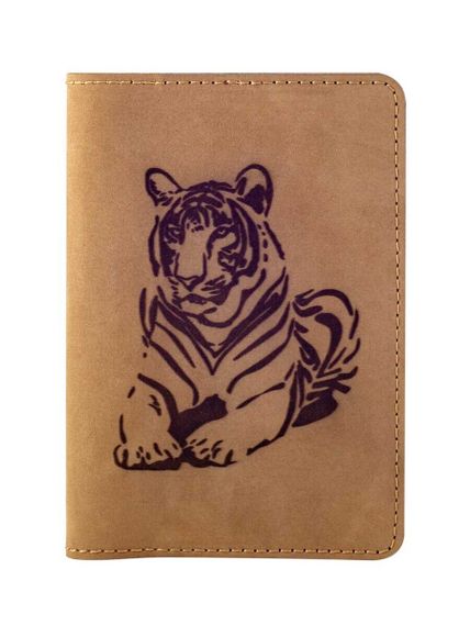 Изображение обложки для паспорта Тигр из светло коричневого нубука, в сложенном виде.