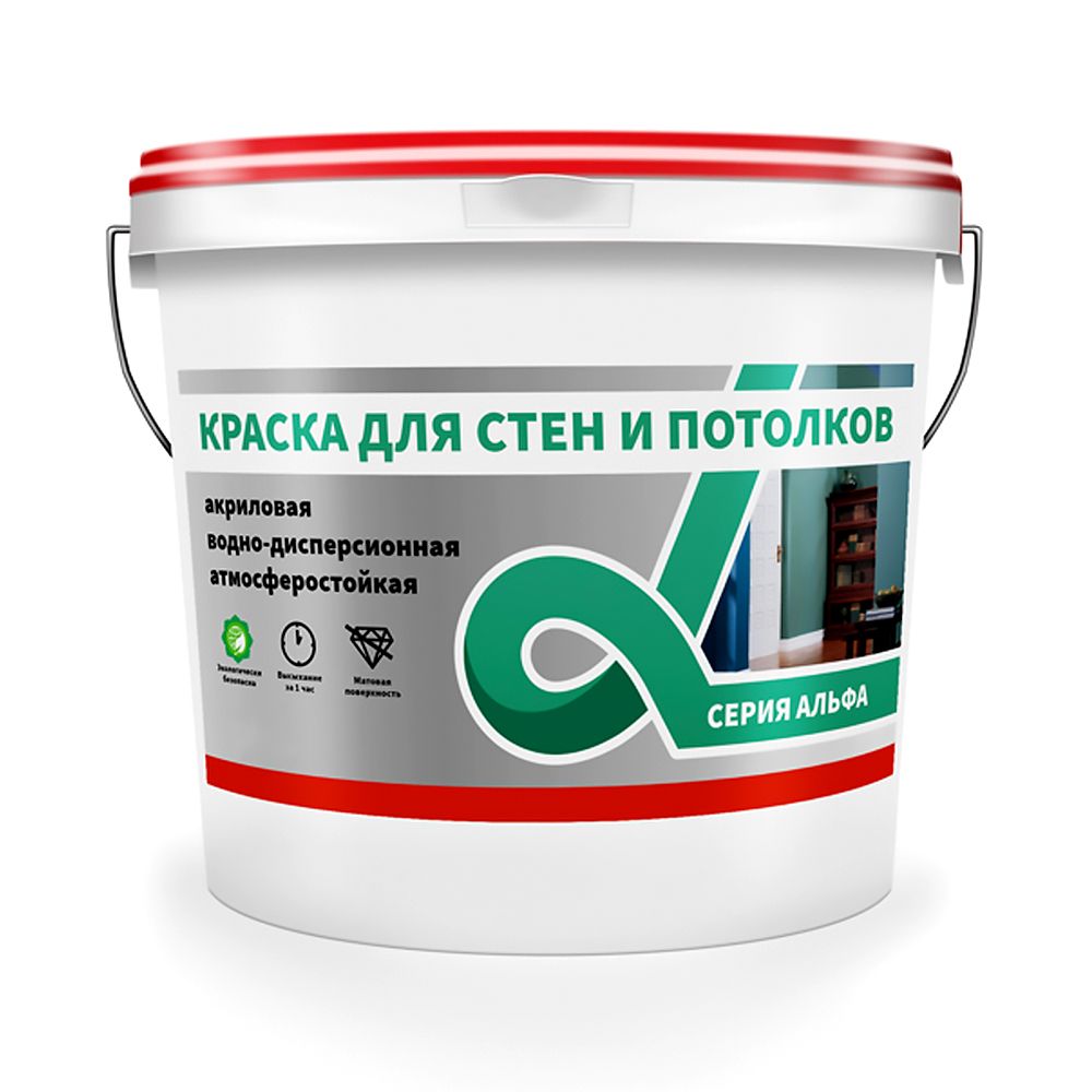 Краска для стен и потолков водно-дисперсионная Alfavit серия Альфа, супербелая, 6,5 кг, 42757