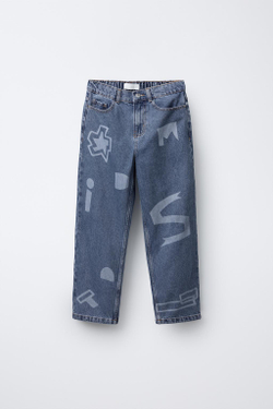 ZARA ДЖИНСЫ С ПРИНТОМ, СИНИЙ