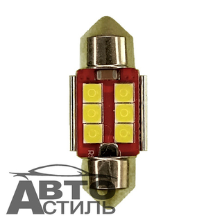 Светодиод 12V T11x31  6SMD 3030 WHITE CAN FSL35 (SJ-3106) (салон) с радиатор на красном фонY0002-31